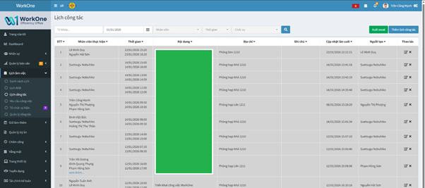 CHỨC NĂNG LỊCH CÔNG TÁC