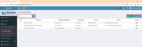 CHỨC NĂNG DANH SÁCH ĐỐI TÁC