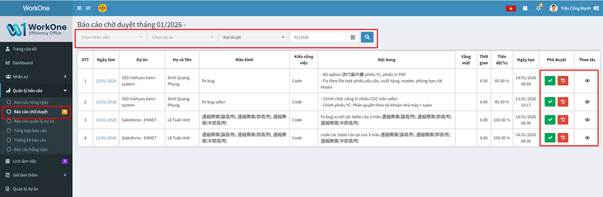 CHỨC NĂNG BÁO CÁO CHỜ DUYỆT