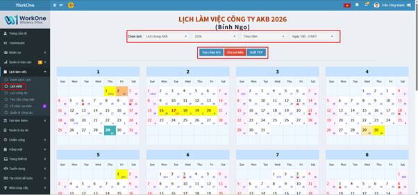 CHỨC NĂNG THIẾT LẬP LỊCH LÀM VIỆC