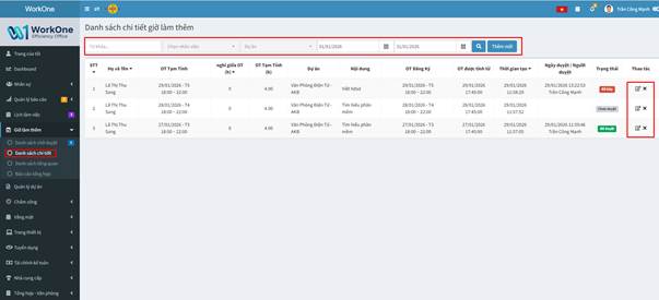 CHỨC NĂNG DANH SÁCH CHI TIẾT LÀM THÊM GIỜ