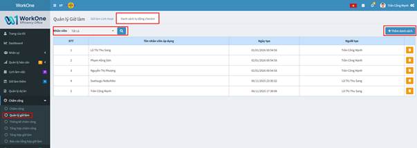 CHỨC NĂNG QUẢN LÝ GIỜ LÀM