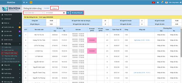 Chức năng thông kê chấm công