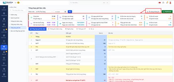 Chấm công - Tổng hợp giờ làm