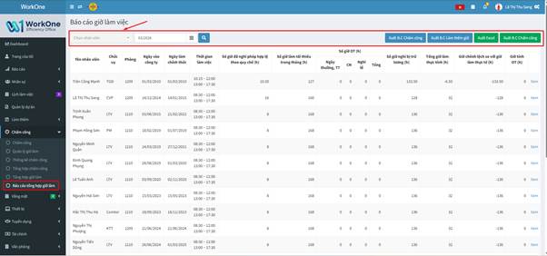 CHỨC NĂNG BÁO CÁO TỔNG HỢP GIỜ LÀM