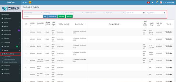 Danh sách thiết bị